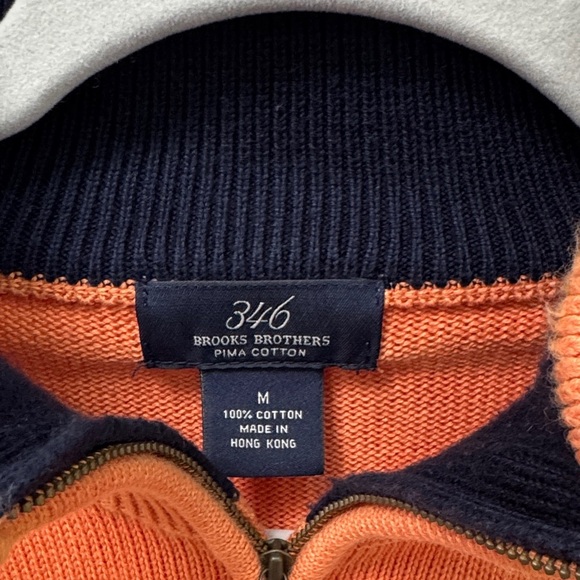 Brooks Brothers Men's 1/4 Zip Orange Sweater 100% Pima Cotton - Picture 2 of 4